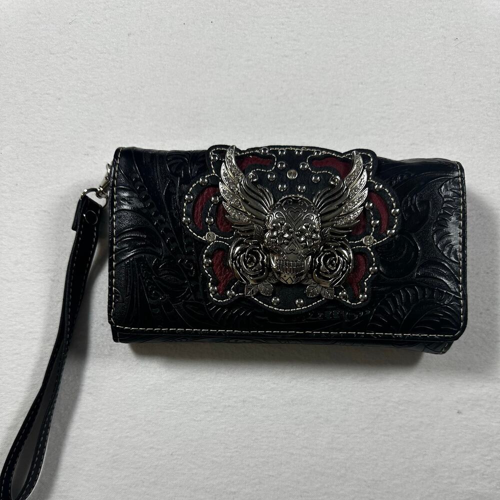 Justin West Tooled Winged Sugar Skull Wallet NEVER USED